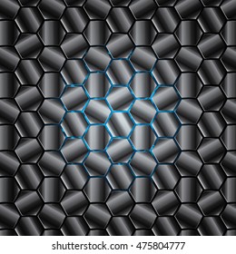 hexagon background shiny metallic blue light