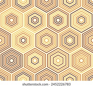 Hexagon Background. Stacked hexagons mosaic pattern. Orange color tones. Large hexagons. Tileable pattern. Seamless vector illustration.