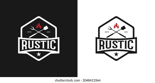 hexagon badge rustic restaurant retro style 