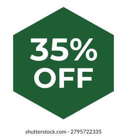Hexagon badge showing thirty five percent off