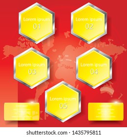 Hexagon banners number text box cycle for website. Vector Illustration.