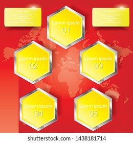 Hexagon banners number text box cycle for website. Vector Illustration.