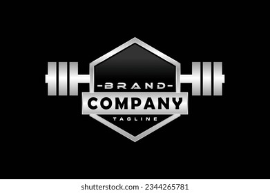 logotipo del emblema del gimnasio hexagón barbell