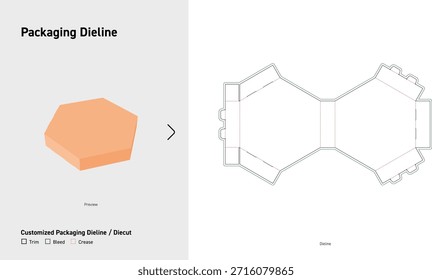 Hexagon Basis Faltschachtel Dieline Eindeutige geometrische Packungsvorlage mit Sperrregisterkarten