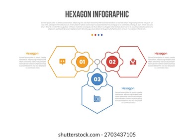 Sechseck Grundform Infografik Schablonendiagramm mit Blütenblatt auf kreisförmigen Zyklus mit 3-Punkt-Schritt kreativen einfachen flachen Umriss Vektor