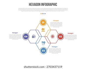 Sechseck Grundform Infografik Vorlage Diagramm mit kreisförmigen Zyklus mit Kreis-Badge oben mit 4 Punkt Schritt kreative einfache flache Umrissvektor