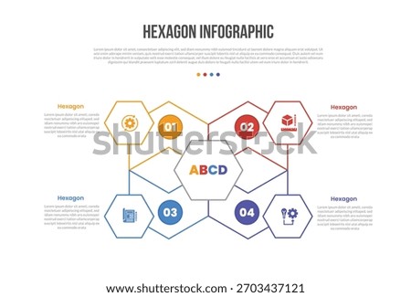 hexagon base shape infographics template diagram with quadrant structure with line shape combination with 4 point step creative simple flat outline vector