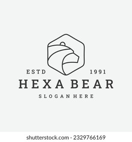 Hexagon bear logo vector icon illustration hipster vintage retro