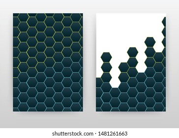 Hexagon bee beetle seamless texture design for annual report, brochure, flyer, poster. Blue background vector illustration for flyer, leaflet, poster. Business abstract A4 brochure template.