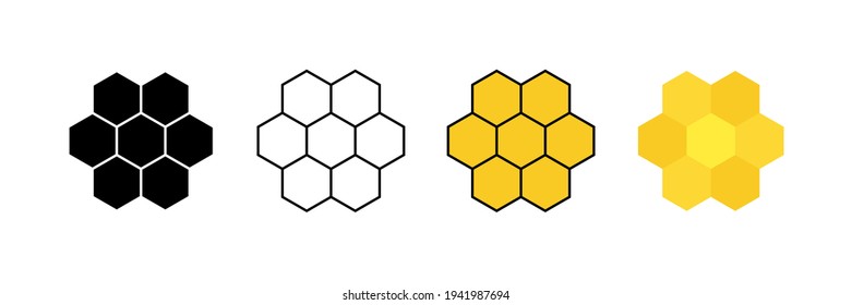 Fondo de colmena de abejas hexagonal. Celdas, iconos de la comuna de miel  