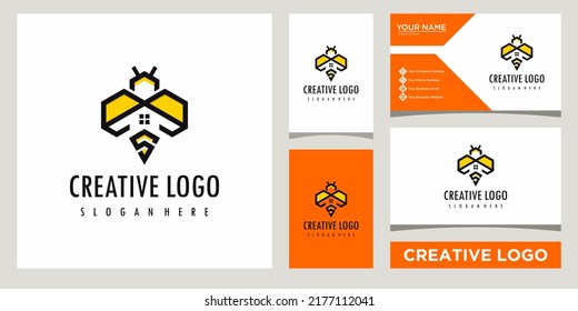 hexagon bee real estate logo design template with business card design