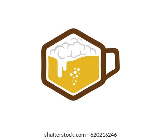 Hexagon Beer Icon Logo Design Element