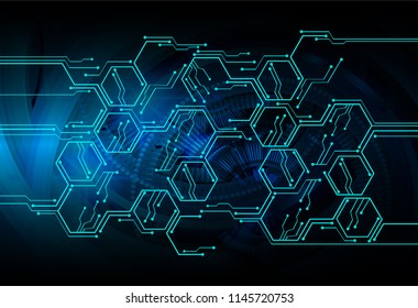 hexagon binary circuit board future technology, blue cyber security concept background, abstract hi speed digital internet.motion move blur. pixel vector