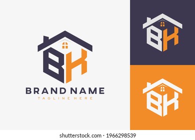 hexagon BK house monogram logo for real estate, property, construction business identity. box shaped home initiral with fav icons vector graphic template.