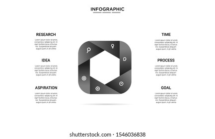 hexagon black Infographic stack chart design with icons and options or steps. Infographics for business concept. Can be used for presentations banner, workflow layout, process diagram, flow chart 