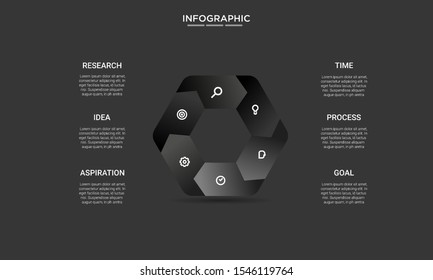 hexagon black Infographic stack chart design with icons and options or steps. Infographics for business concept. Can be used for presentations banner, workflow layout, process diagram, flow chart 
