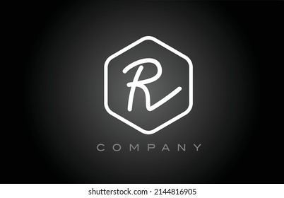 hexagon black and white R alphabet letter logo icon design. Creative template for business and company