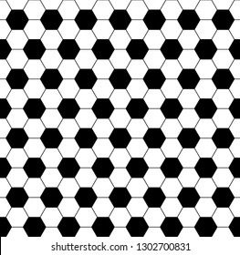 Hexagon black and white seamless pattern. Soccer (football) ball pattern. Vector illustration.