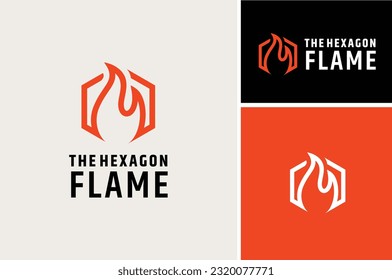 Hexagon Blaze Fire Flame Symbol für Gas Fuel Energy oder BBQ Grill Grill Grill Logo Design