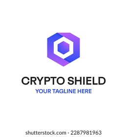 Hexagon Blockchain Crypto Shield Security Protect Vector Abstract Illustration Logo Icon Design Template Element