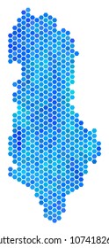Hexagon Blue Albania Map. Vector geographic map in blue color tones on a white background. Blue vector mosaic of Albania Map combined of hexagon dots.