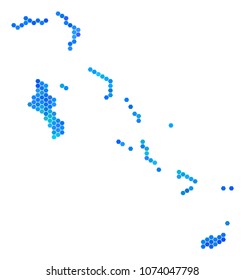 Hexagon Blue Bahamas Islands Map. Vector geographic map in cold color tones on a white background. Blue vector pattern of Bahamas Islands Map composed of hexagonal pixels.