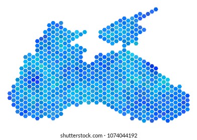 Hexagon Blue Black Sea Map. Vector geographic map in cold color shades on a white background. Blue vector mosaic of Black Sea Map done of hexagon spots.