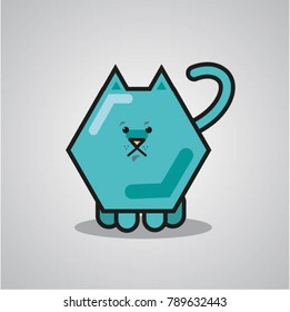 Hexagon blue cartoon cat.
