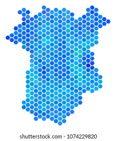 Hexagon Blue Chechnya Map. Vector geographic map in blue color tones on a white background. Blue vector pattern of Chechnya Map designed of hexagonal items.