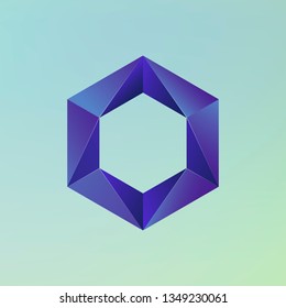 Hexagon in blue color with bright edges. Vector illustration. Isolated