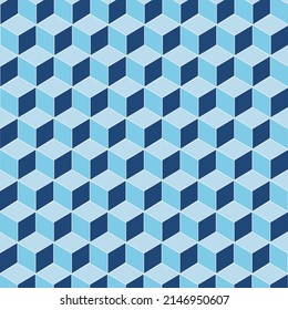 Hexagon of blue color geometric cubes abstract background.