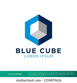Hexagon Blue Cube Vector Icon Logo Template Illustration Design. Vector EPS 10.