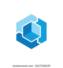Hexagon Blue Cube Vector Icon Logo Template Illustration Design