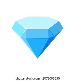 Gema azul hexagonal. Vista lateral brillante. Ilustración vectorial de dibujos animados
