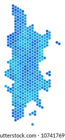 Hexagon Blue Phuket Map. Vector geographic map in cold color hues on a white background. Blue vector concept of Phuket Map constructed of hexagonal dots.
