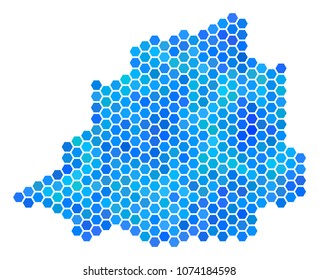 Hexagon Blue Vatican Map. Vector geographic map in blue color variations on a white background. Blue vector collage of Vatican Map created of hexagon dots.