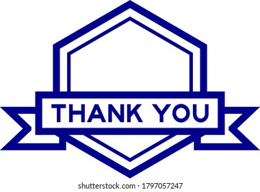 Hexagon blue vintage label banner in color with word thank you on white background