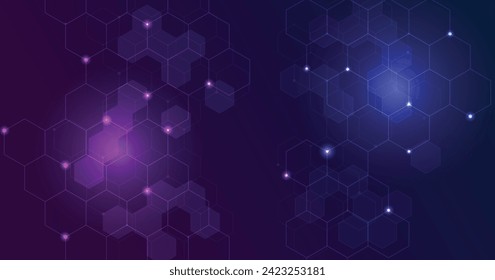 Hexagon blue-purple pattern background. Abstract gradient geometric hexagonal background.Graphic digital science concept design.