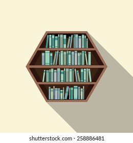 Hexagon Bookshelf On Wall Vector Illustration 