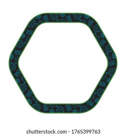 hexagon borders with abstract motifs, frames in retro or vintage style, delimiter for text with isolated white background