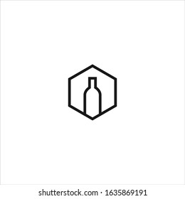  Hexagon Bottle Logo Icon template design in Vector illustration. Black Logo And White Backround 