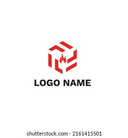 Hexagon Box Fire Logo vector