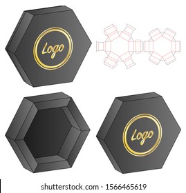 Diseño de la plantilla de corte de envoltura Hexagon Box. 3d maqueta