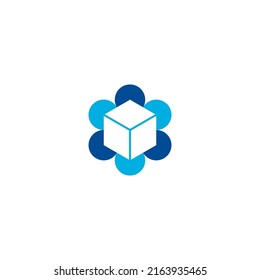 Hexagon Box or storage logo concept with six circles around.