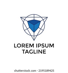 hexagon box in triangles and circles. technology logo design