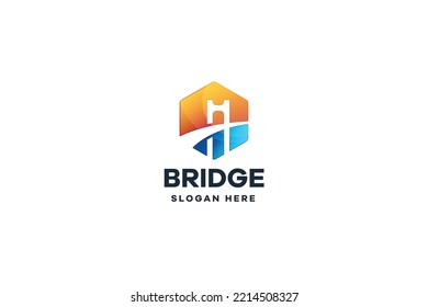 Plantilla de logotipo de degradado de negocios del puente Hexagon