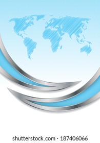Hexagon brochure design with world map and metallic elements