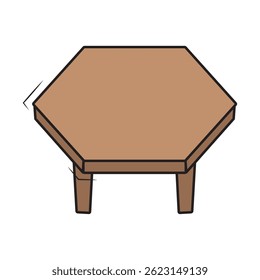 Hexagon brown wooden table. Vector illustration