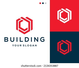 Hexagon Building logo design abstract symbol	