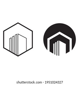 hexagon building set. vector logo design